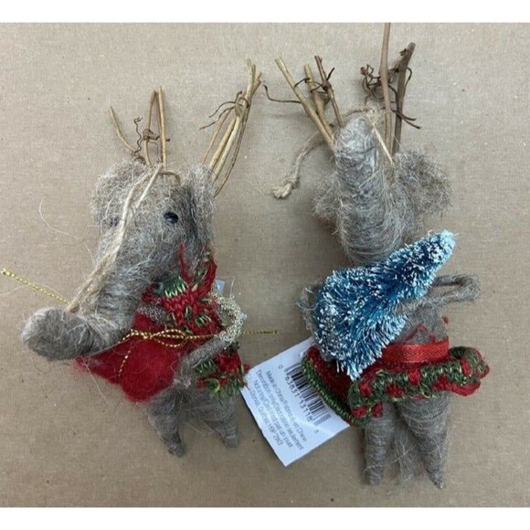 Wooly Christmas Elephant Ornaments Set of 2 By Silver Tree - Picture 2 of 3